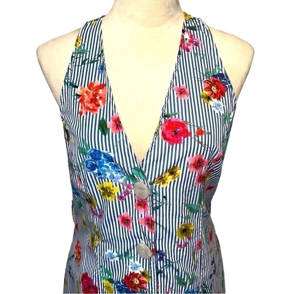 Zara Striped Floral Midi Dress Medium M - Picture 8 of 16